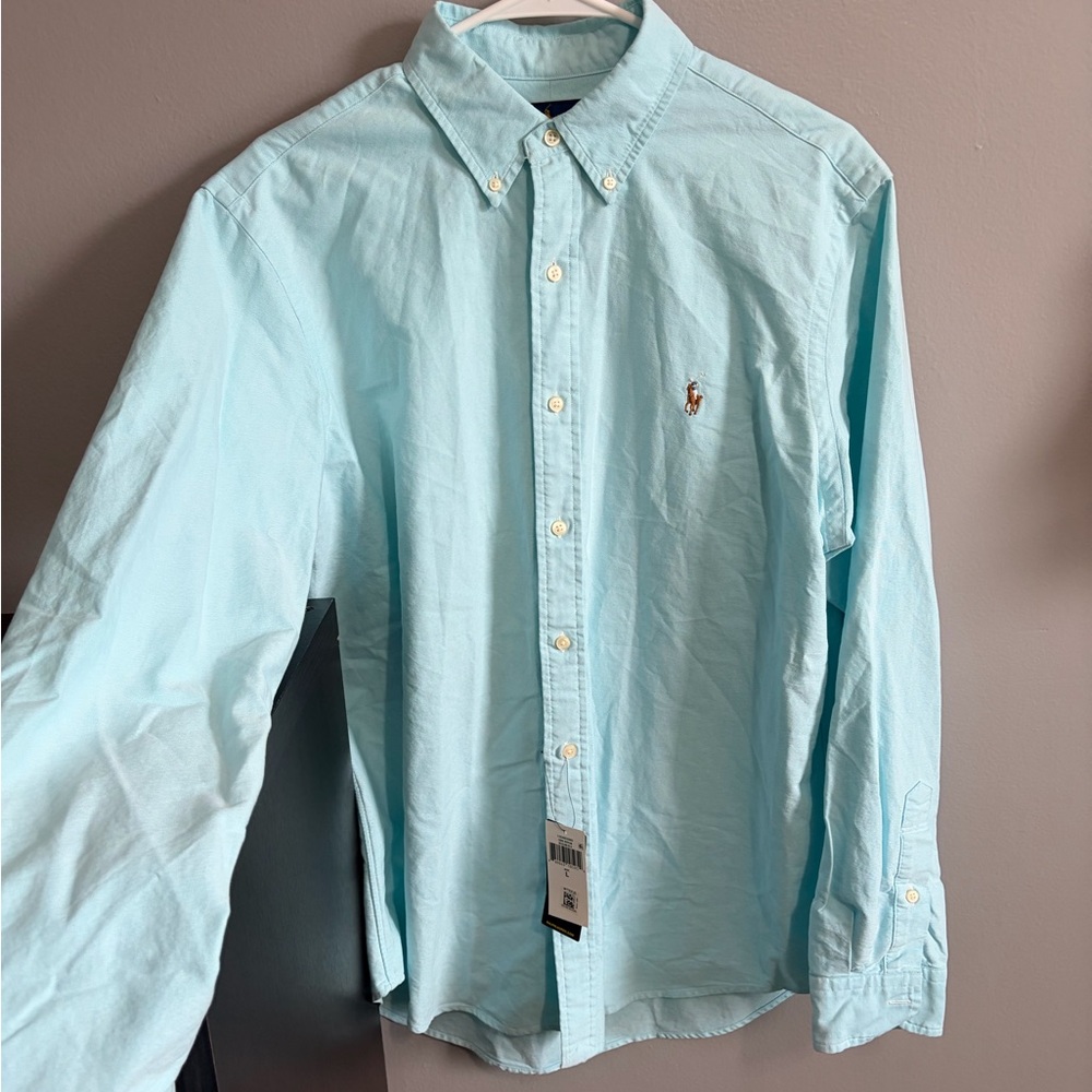 Ralph Lauren Men's Aqua Button Down Shirt